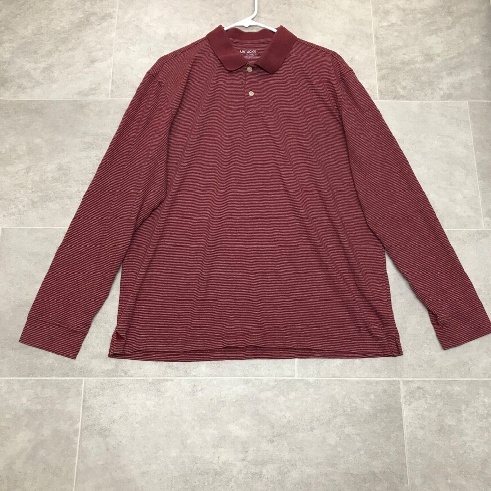 UNTUCKit Polo Shirt Mens Size XL‎ Red Cerro Collared Preppy Long Sleeve Striped